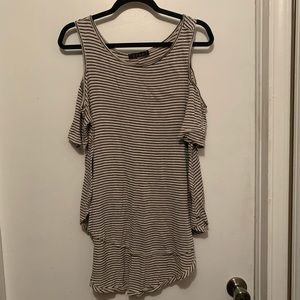 Taupe & Black Striped Cold Shoulder Top